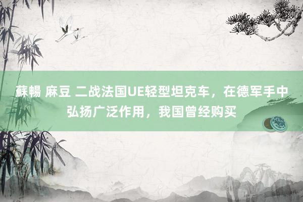 蘇暢 麻豆 二战法国UE轻型坦克车，在德军手中弘扬广泛作用，我国曾经购买